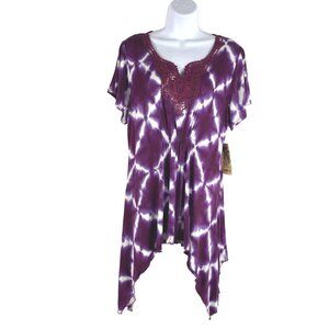 One World Top Large Asymmetrical Multicolored Print Short‎ Sleeve NWT TP-2026